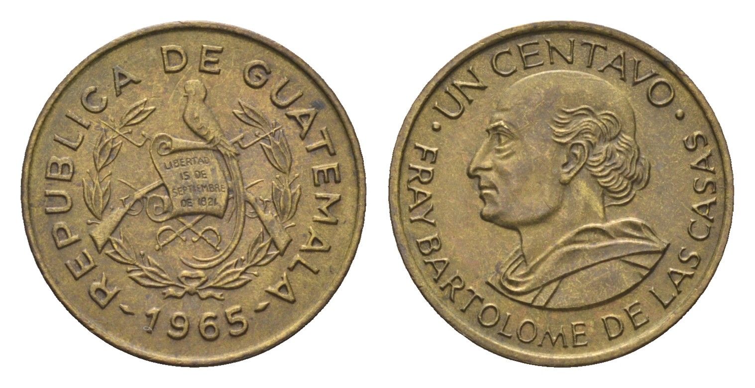 Гватемала 1 сентаво 1965 Бартоломео де лас Касас KM 265 латунь 4668-742
