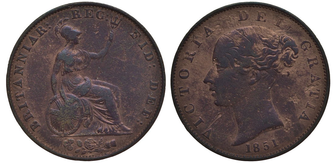 Великобритания 1/2 пенни 1851 Виктория (1837-1901) KM 726, Spink 3949 медь 4111-514