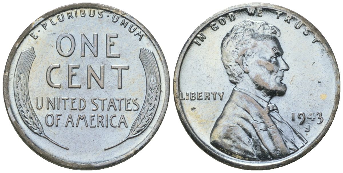 США 1 цент 1943 S (Сан-Франциско), Авраам Линкольн KM 132 a сталь покрытая цинком aUNC 112-158