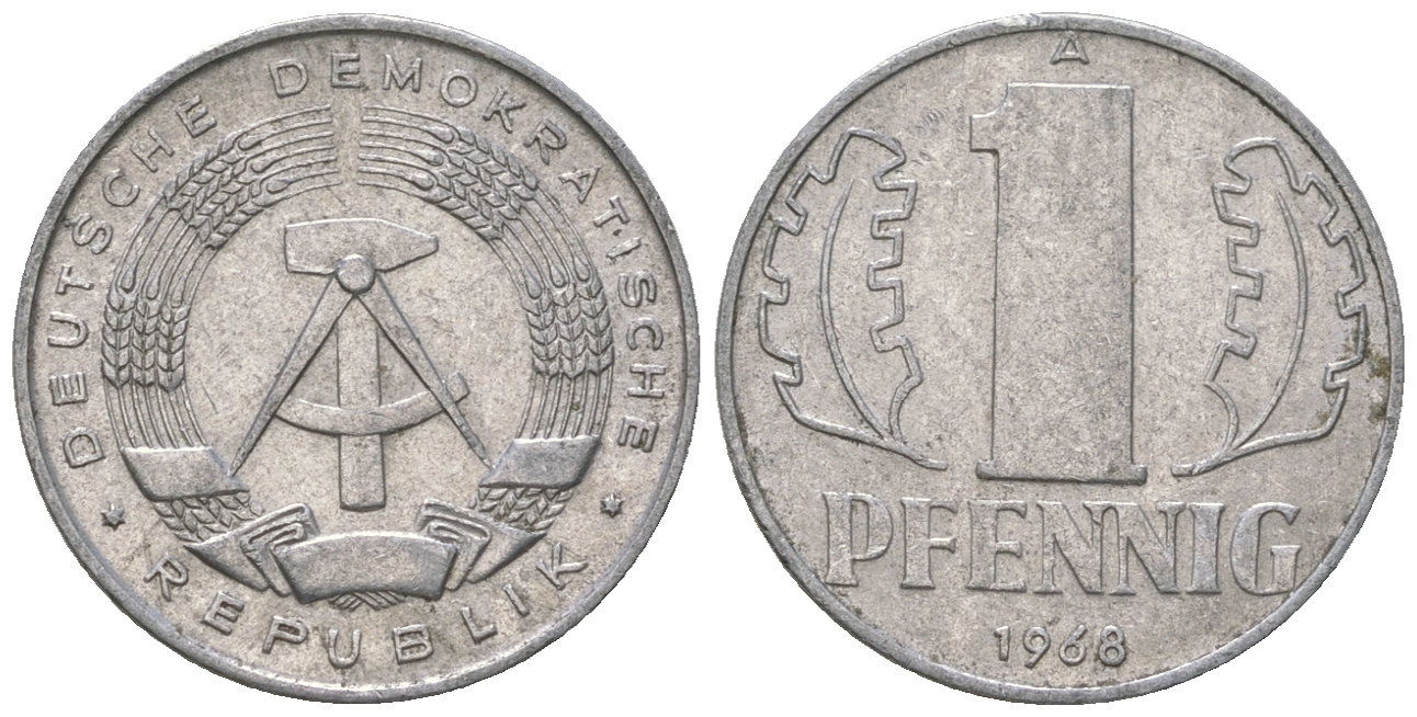 ГДР 1 пфенниг 1968 А КМ 8.1 алюминий 4615-1219