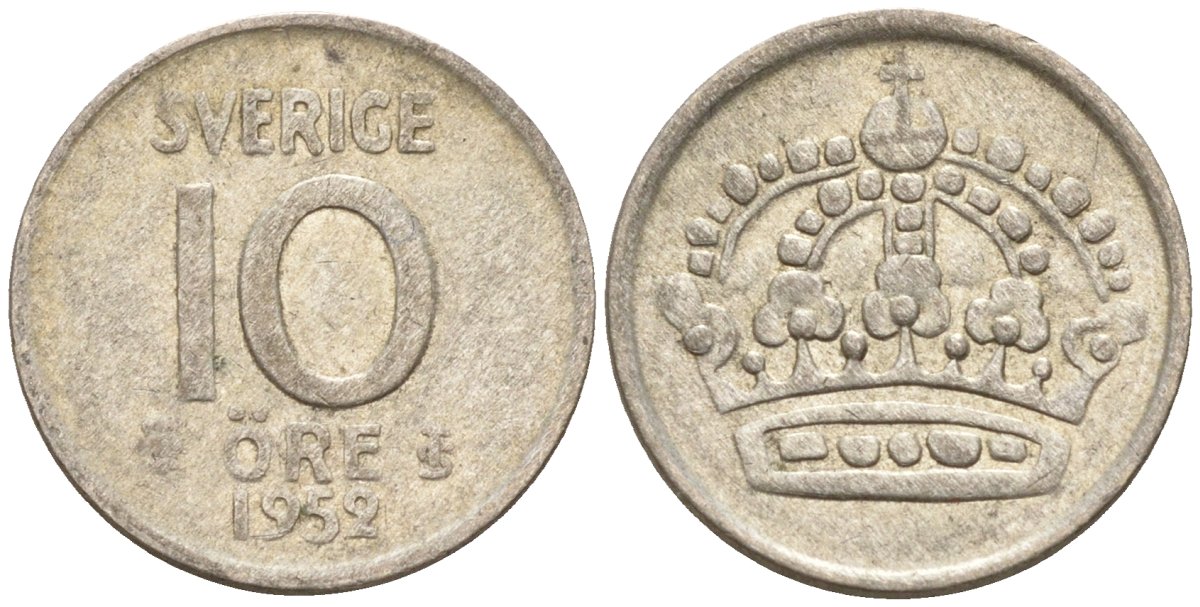Швеция 10 эре 1952 Густав VI Адольф (1950-1973) KM 823 серебро 4147-861