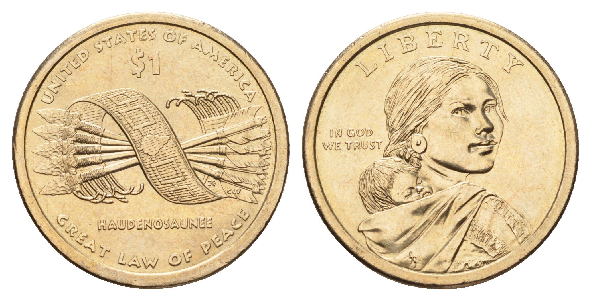 США 1 доллар 2010 P, Коренные Американцы - Пояс Гайавата KM 474 медь с марганцево-латунным покрытием UNC 4666-814