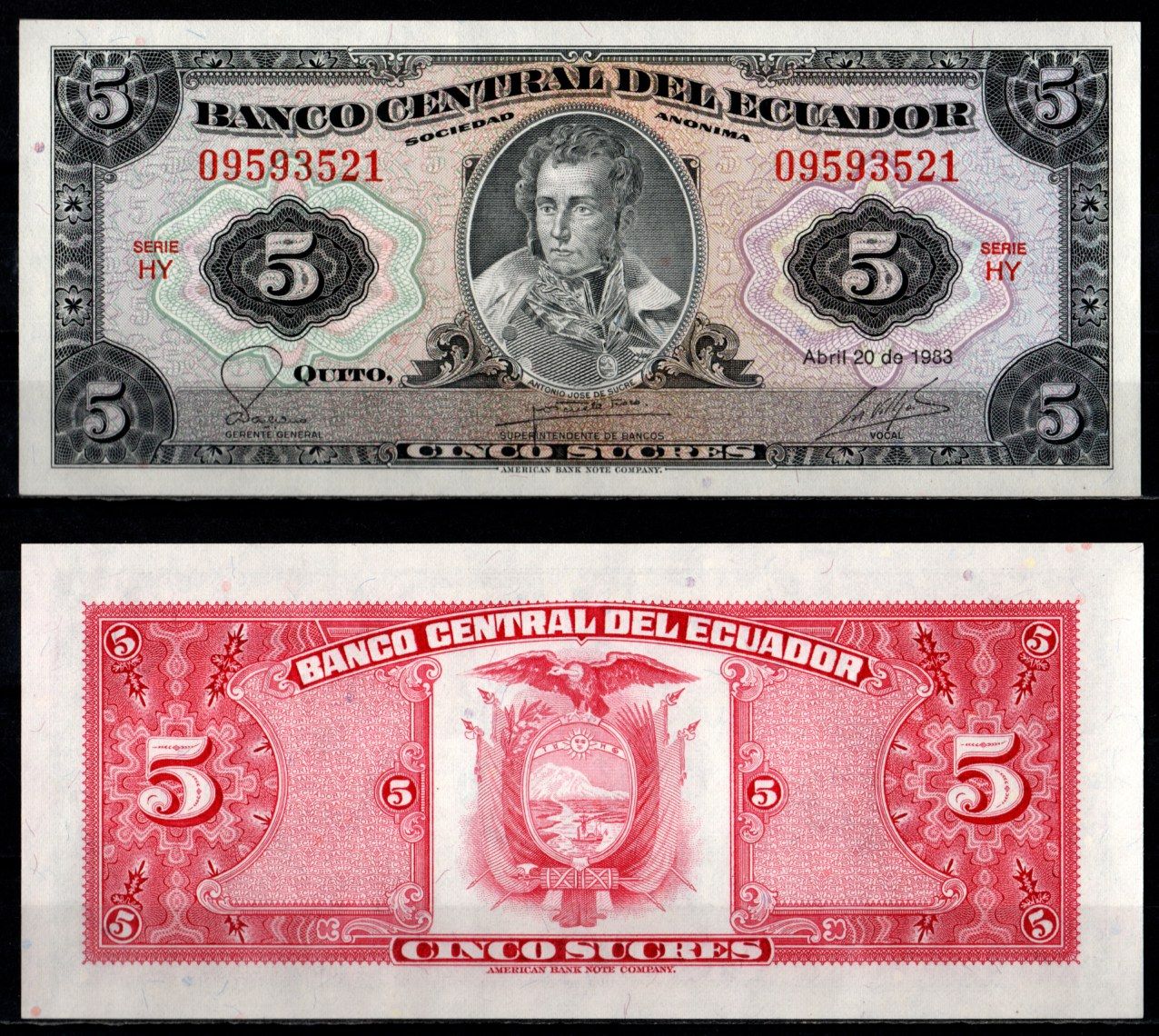 Эквадор 5 сукре 1983 Pick 108 b 1983 (3) бумага UNC (пресс) 7191-58-3-1