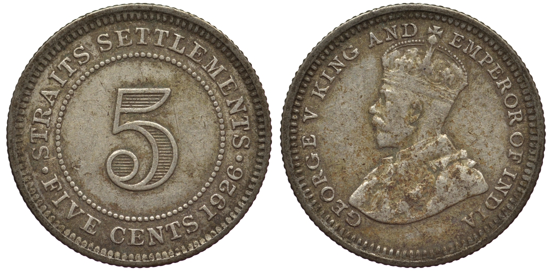 Стрейтс-Сетлментс 5 центов 1926 Георг V (1910-1936) КМ 36 серебро 53-527