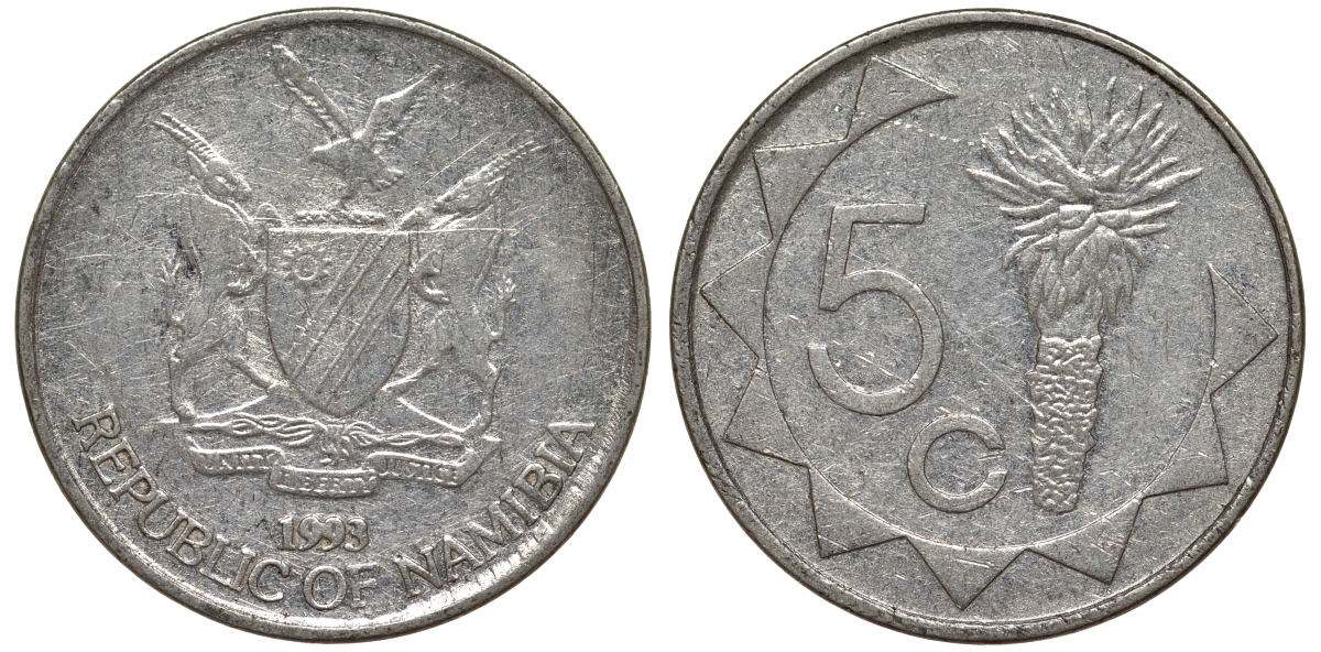 Намибия 5 центов 1993 KM 1 никелированная сталь 4164-519