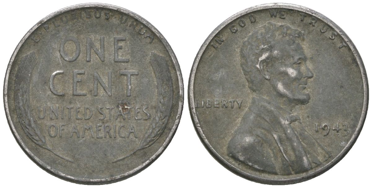 США 1 цент 1943 Авраам Линкольн KM 132 a сталь покрытая цинком 214-721