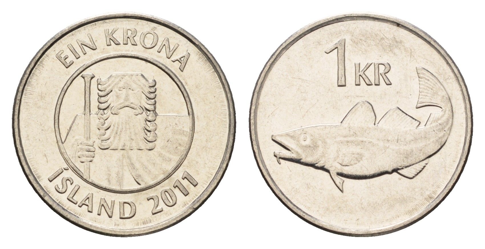 Исландия 1 крона 2011 треска KM 27a сталь плакированная никелем UNC 4691-623
