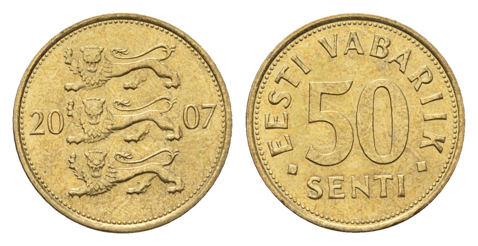 Эстония 50 сентов 2007 KM 24 латунь UNC 4689-739