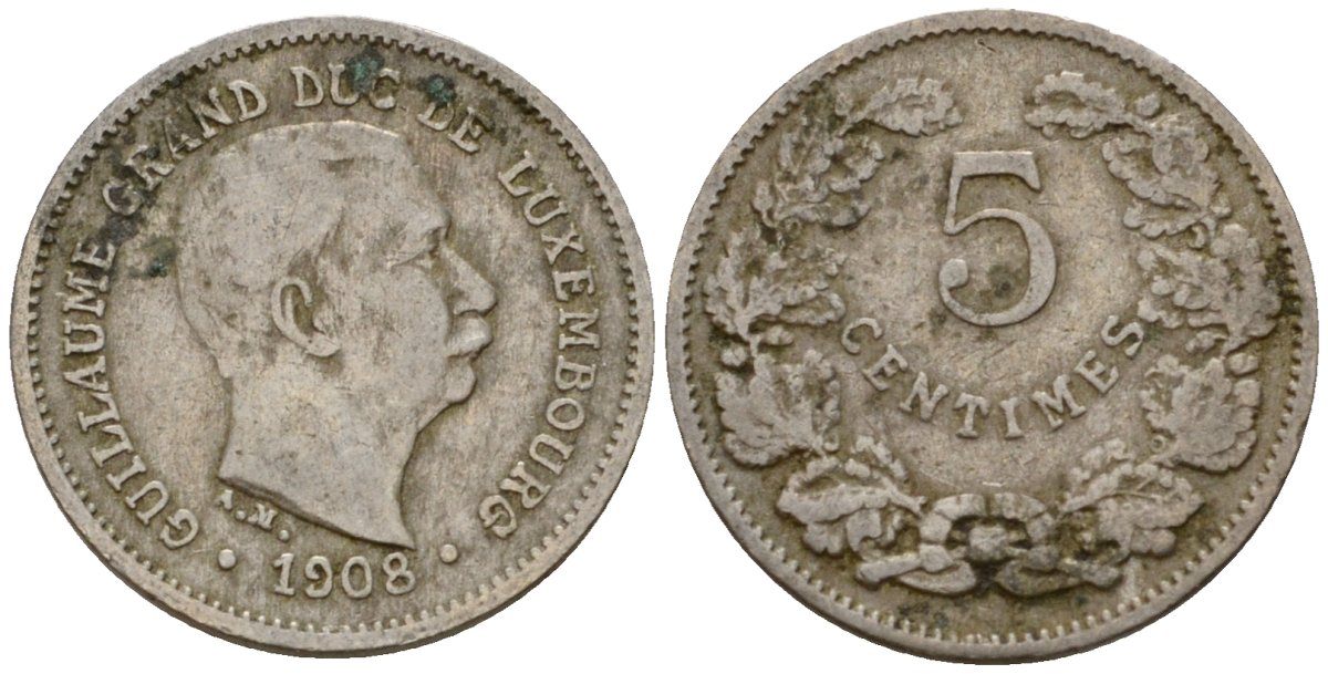 Люксембург 5 сантимов 1908 Вильгельм IV (1905-1912) KM 26 медно-никель 4602-347