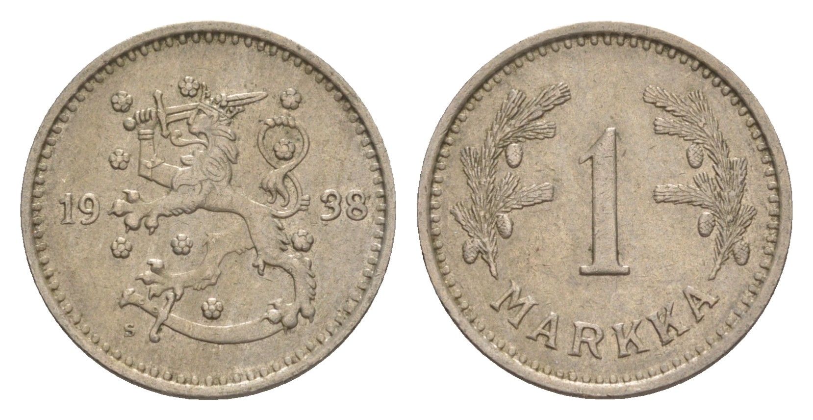 Финляндия 1 марка 1938 KM 30 медно-никель 4647-417