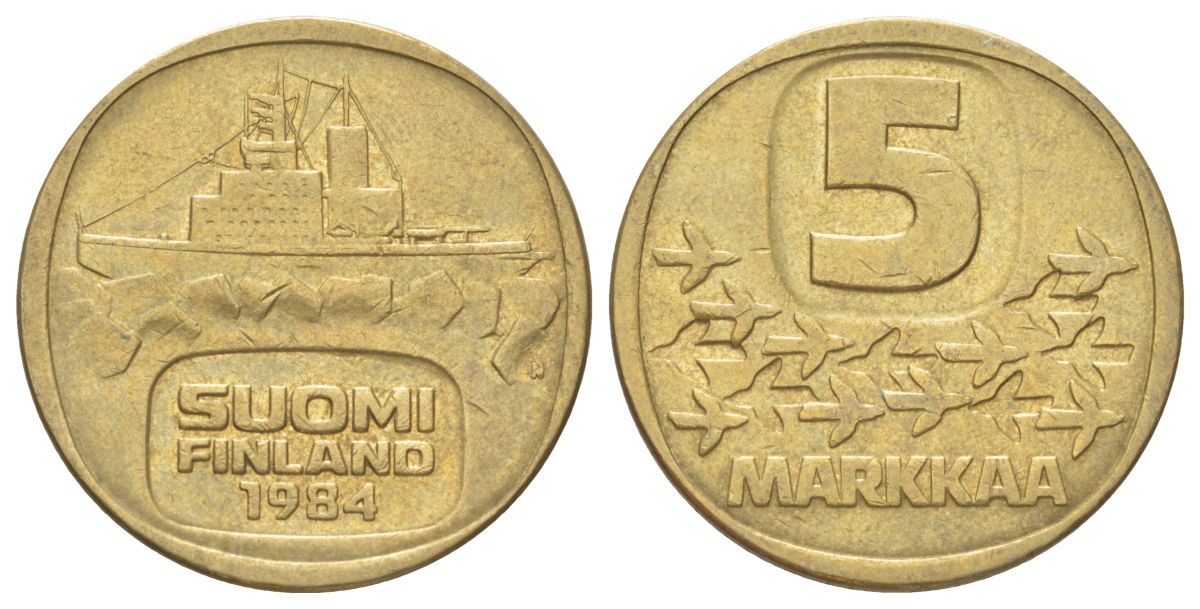 Финляндия 5 марок 1984 KM 57 алюминиевая бронза 4628-1051