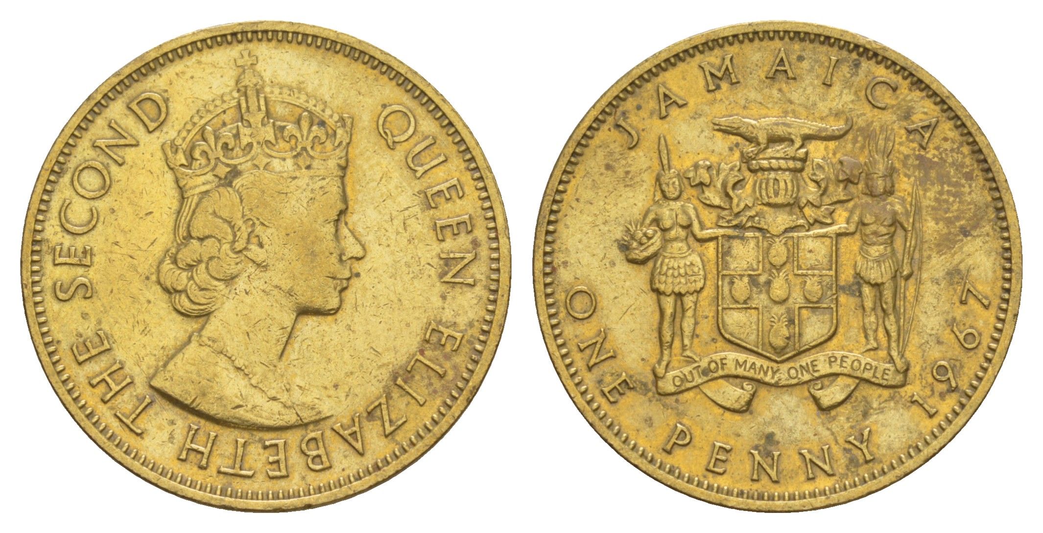 Ямайка 1 пенни 1967 Елизавета II (1952-2022) KM 39 никель латунь 4624-147