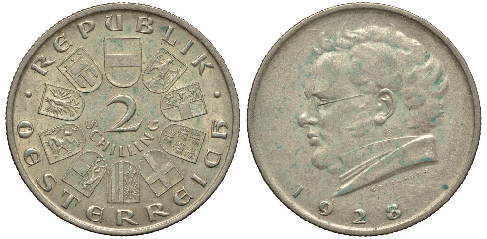 Австрия 2 шиллинга 1928 100 лет со дня смерти Франца Шуберта KM 2843 серебро 413-3424