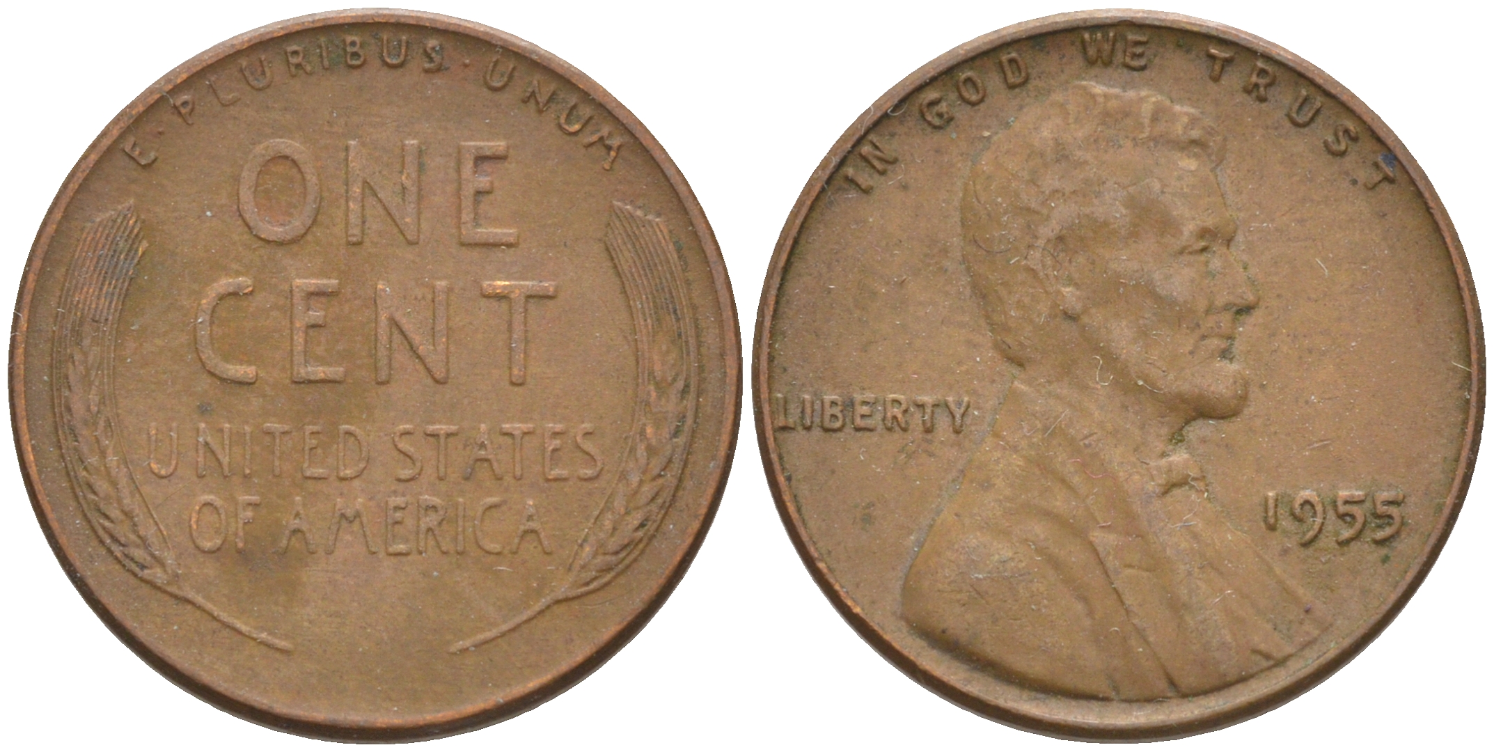 США 1 ЦЕНТ 1955 ЛИНКОЛЬН KM А132 медь цинк 187-1137