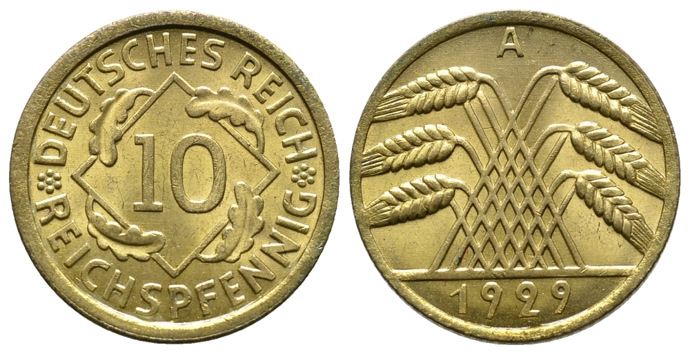 ГЕРМАНИЯ 10 РЕЙХСПФЕННИГОВ 1929 A, KM 40, J. 317 алюминиевая бронза 4380-947