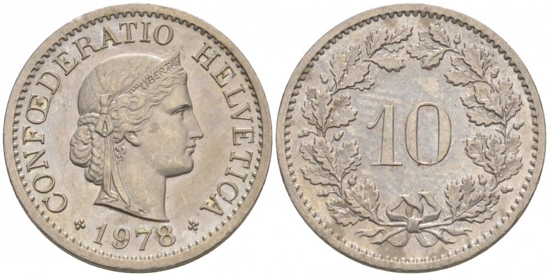 Швейцария 10 раппенов 1978 KM 27 медно-никель 44-131