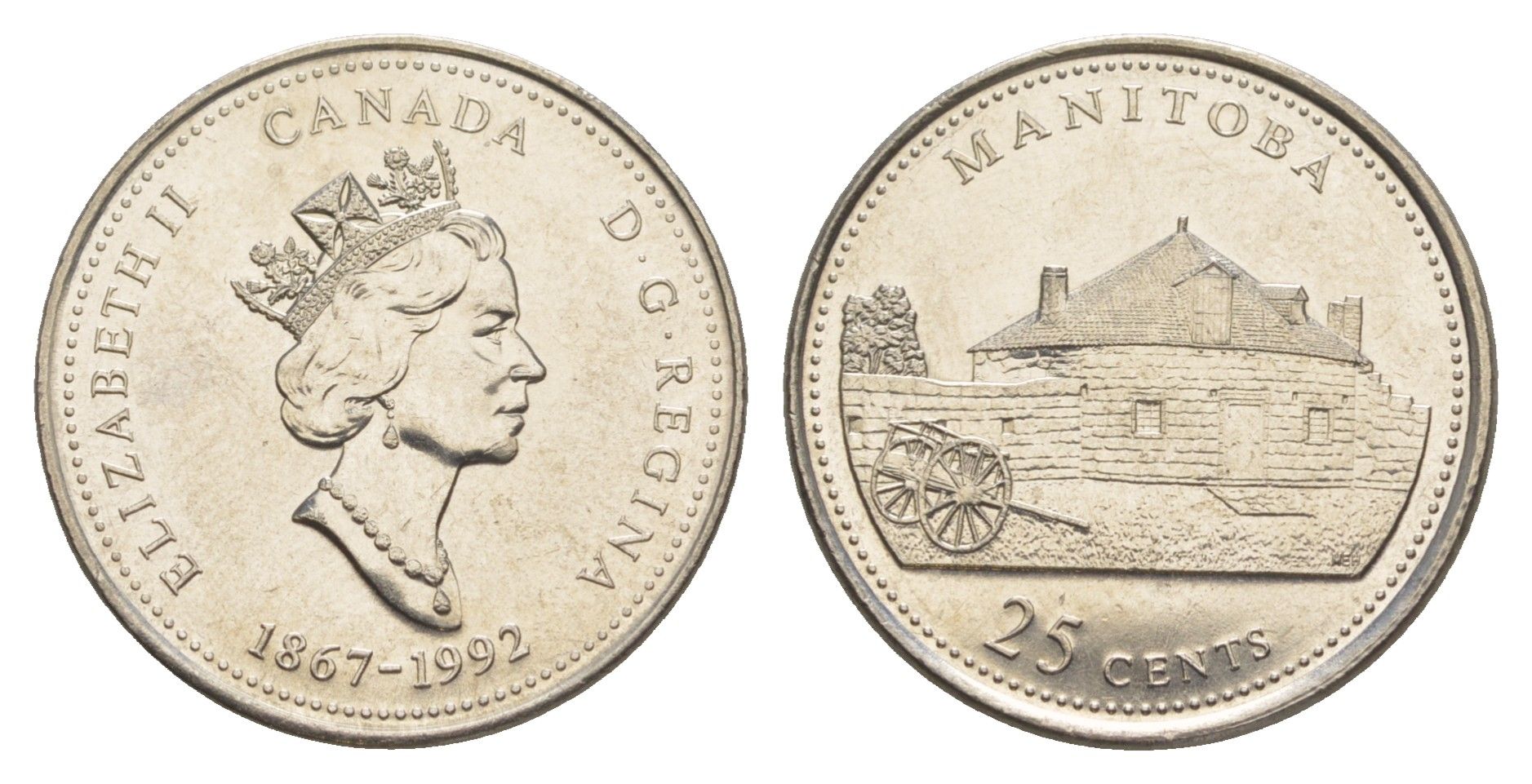 Канада 25 центов 1992 125 лет Конфедерации Канада - Манитоба KM 214 никель UNC 4637-857
