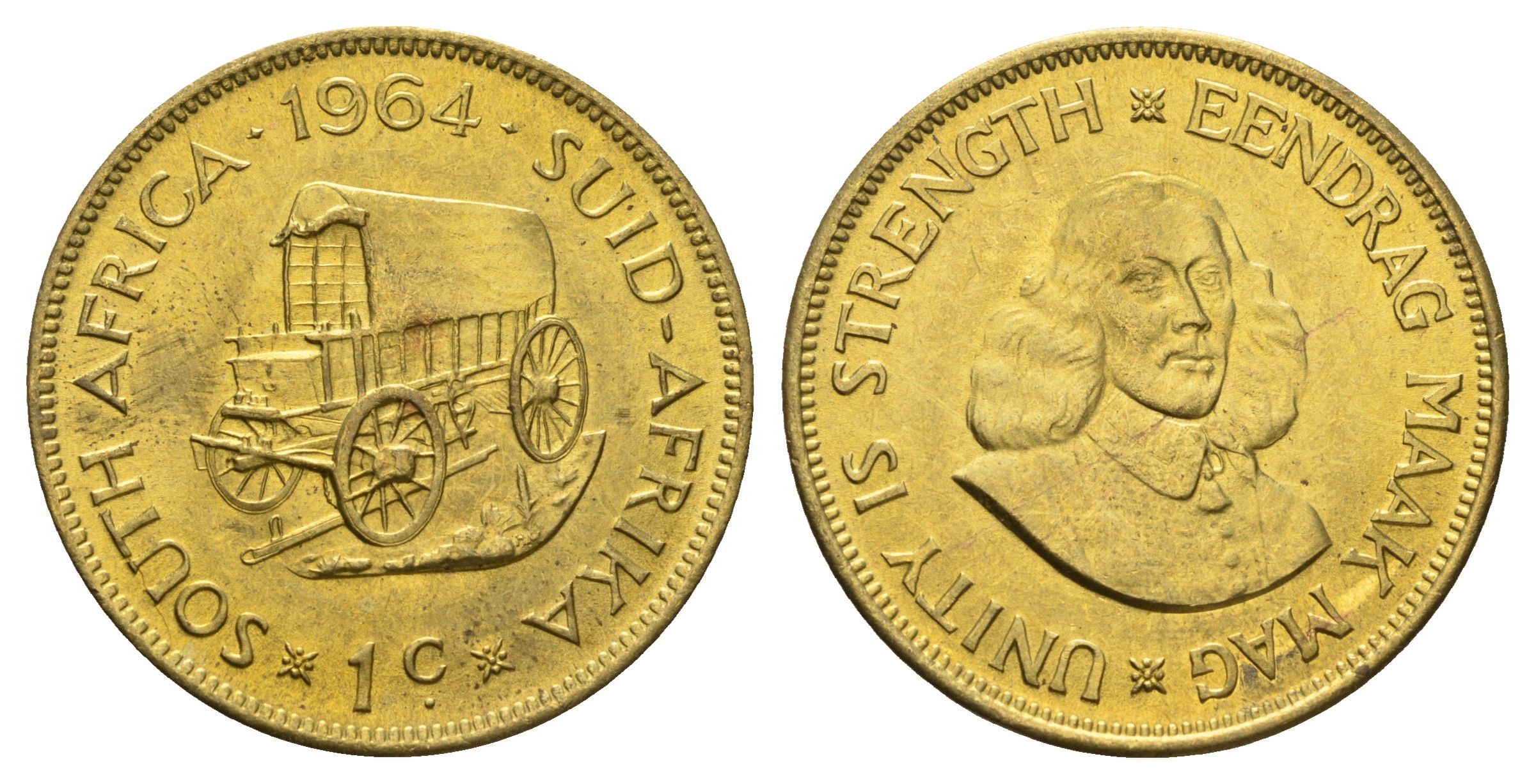 ЮАР 1 цент 1964 Ян ван Рибек KM 57 латунь UNC 4531-324