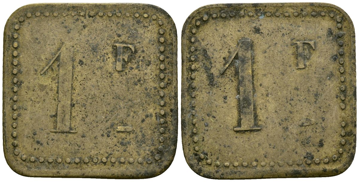 Франция 1 франк XIX-XX век ресторанный жетон латунь 4166-814