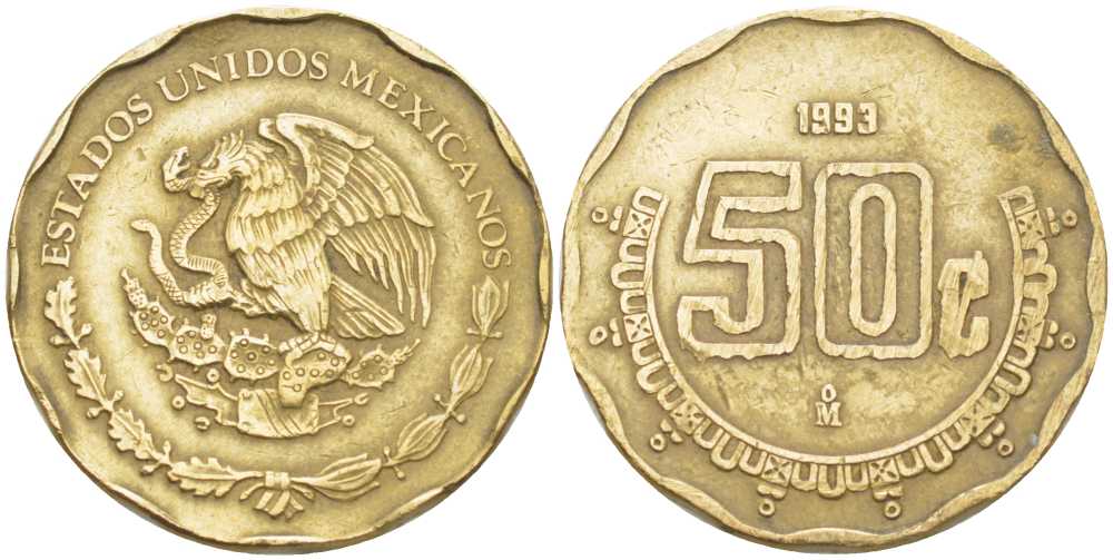 Мексика 50 сентаво 1993 KM 549 алюминиевая бронза 210-741