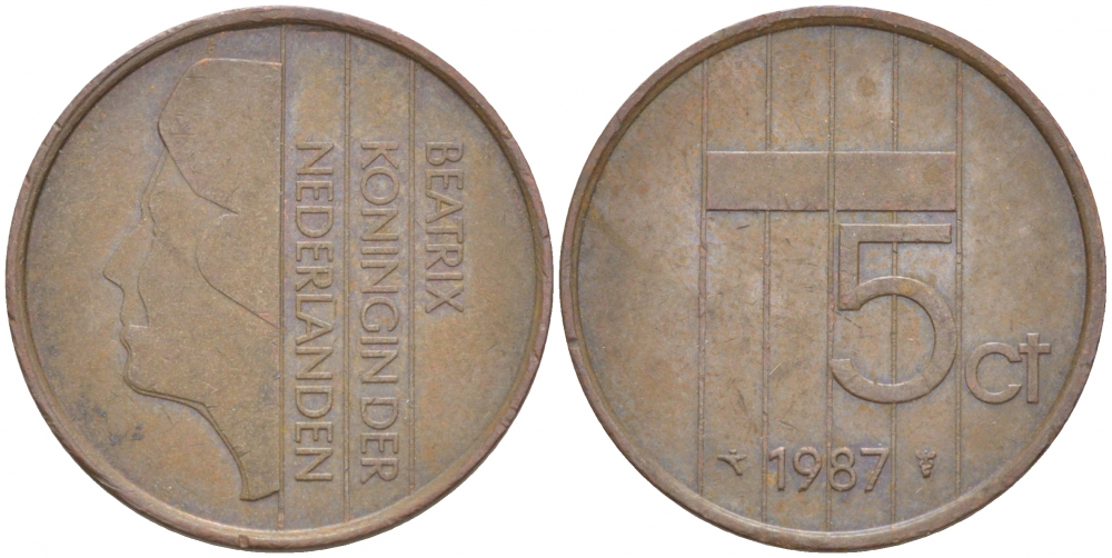 НИДЕРЛАНДЫ 5 ЦЕНТОВ 1987 БЕАТРИКС KM 202 бронза 4547-769