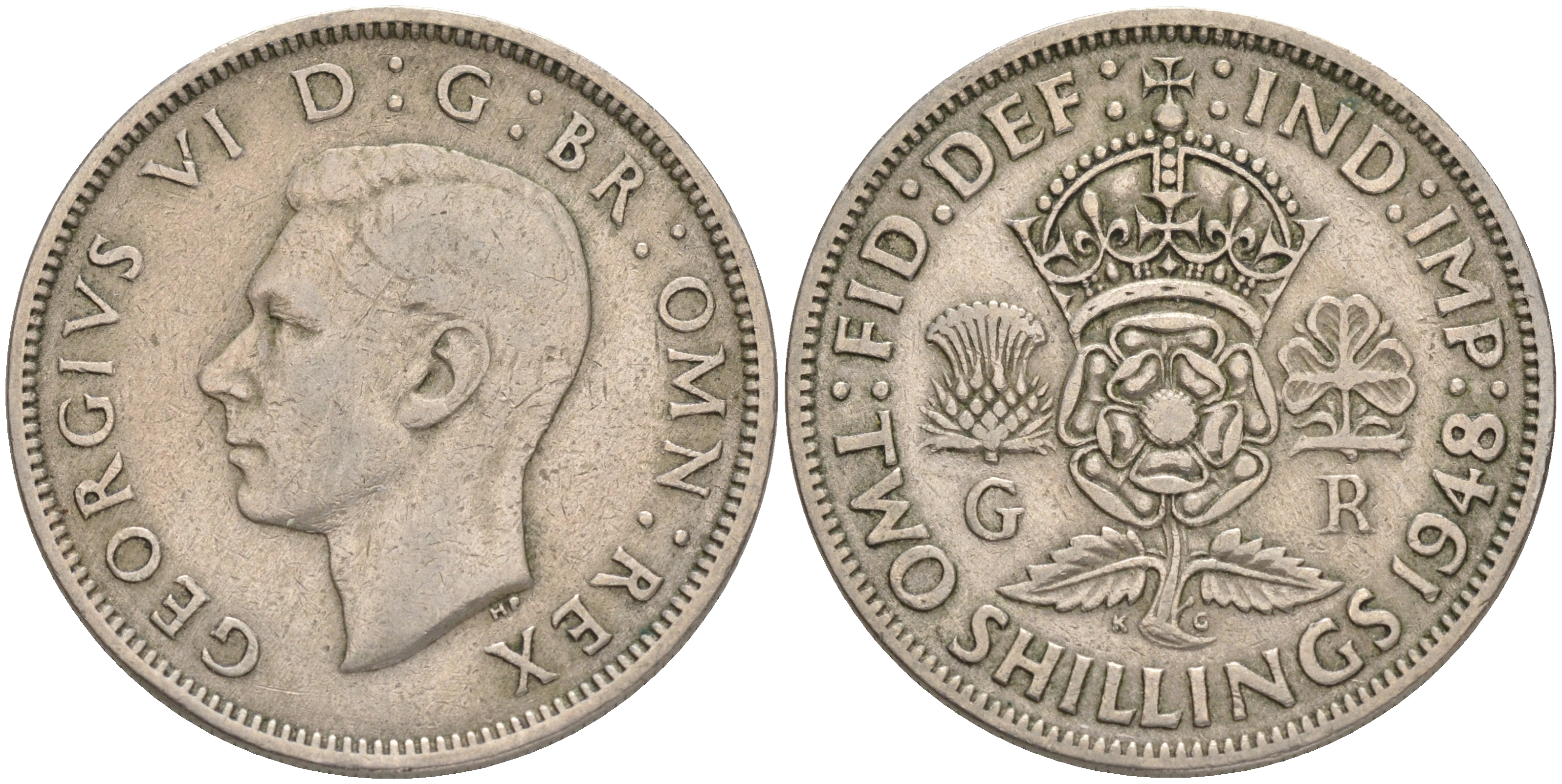 Великобритания 2 шиллинга (флорин) 1948 Георг VI (1936-1952) KM 865, Spink 4102 медно-никель 189-541