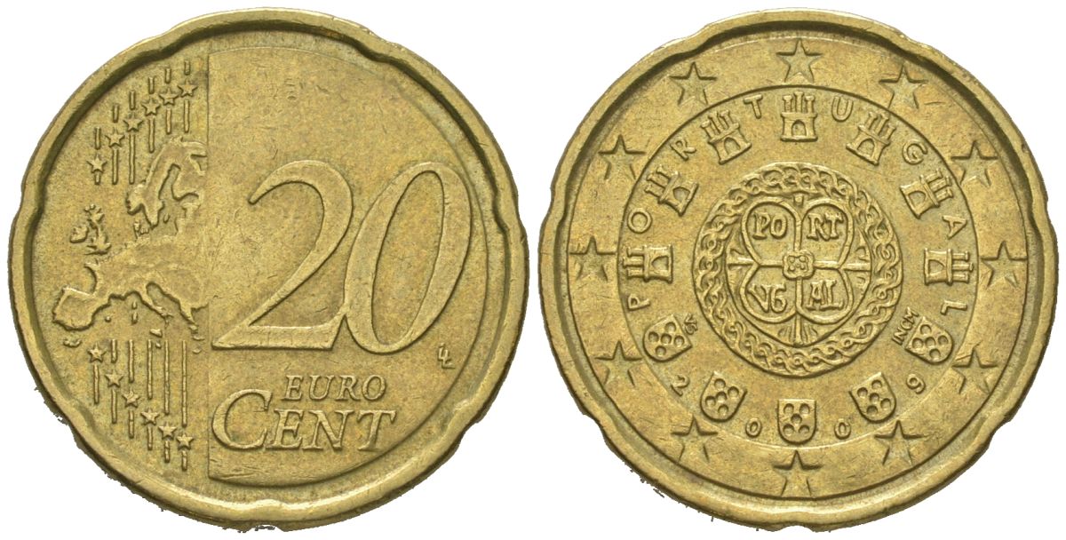 Португалия 20 евроцентов 2009 KM 764 нордик 4604-1026