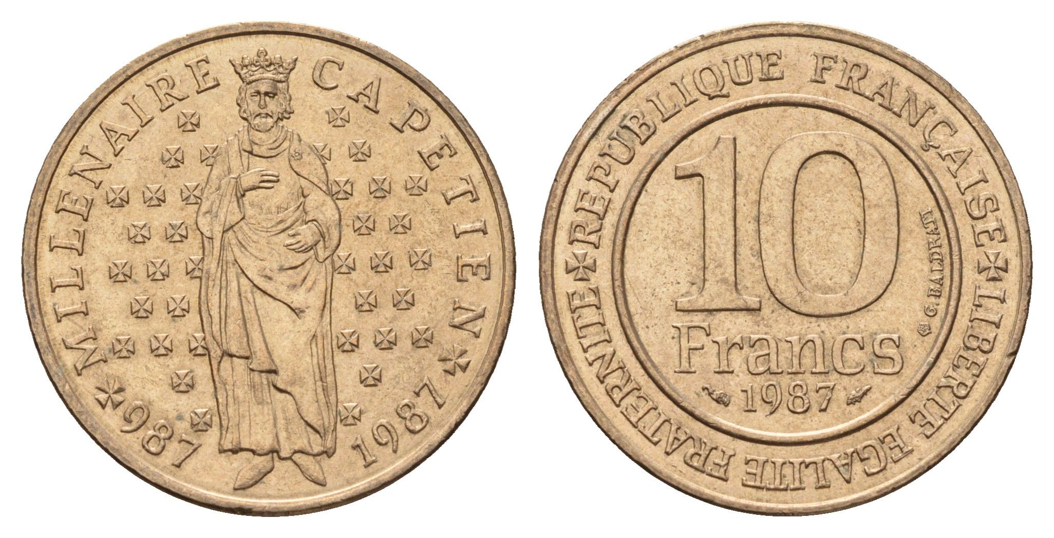 Франция 10 франков 1987 Тысячелетие династии Капетингов KM 961 никель латунь 4118-634