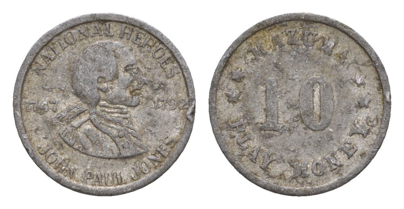 США игровой жетон 10 Mazuma Play Money ND Джон Пол Джонс, диаметр 16,25 мм, вес 0,4 гр алюминий 4651-1245