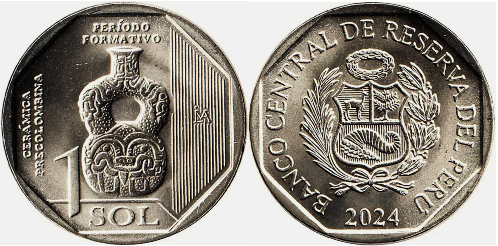 Перу 1 новый соль 2024 серия перуанская доколумбова керамика, период становления KM NEW медь никель цинк  UNC  M67-18