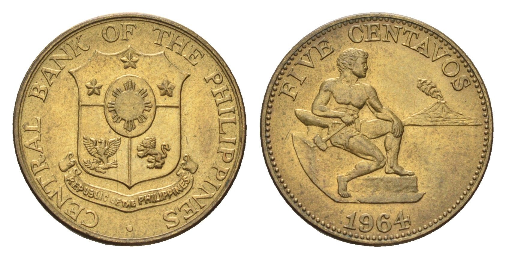 Филиппины 5 сентаво 1964 KM 187 латунь UNC 4668-654