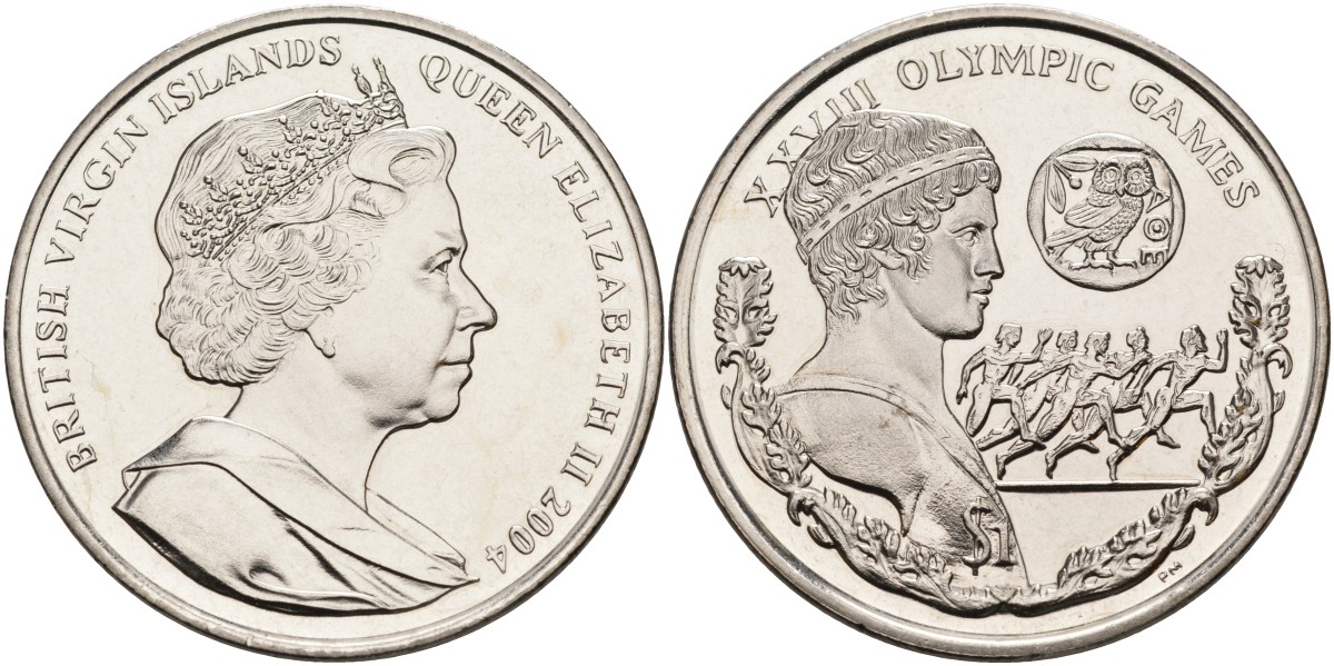 Британские Виргинские острова 1 доллар 2004 XXVIII олимпийские игры KM 303 медно-никель BUNC 4578-433