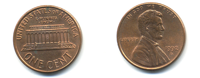 США 1 ЦЕНТ 1992 D, ЛИНКОЛЬН KM 201b цинк плакированный медью 89-522