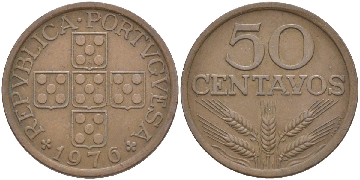 Португалия 50 сентаво 1976 KM 596 бронза 219-924