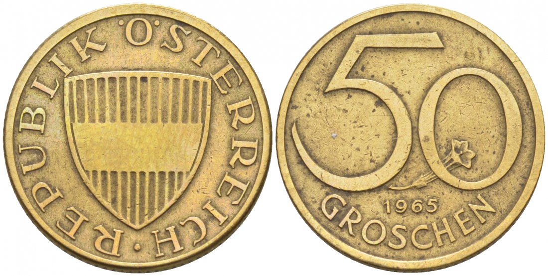 Австрия 50 грошей 1965 KM 2885 алюминиевая бронза 44-129