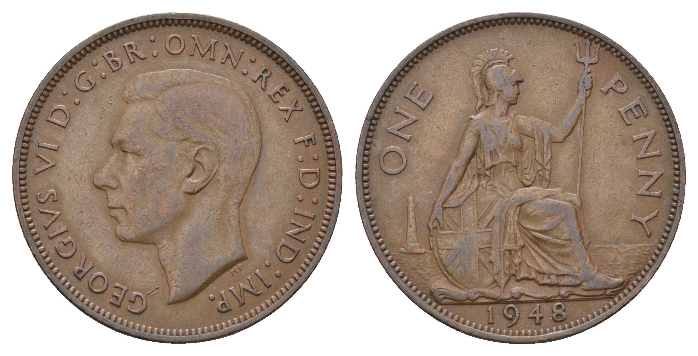 Великобритания 1 пенни 1948 Георг VI (1936-1952) KM 845, Spink 4114 бронза 4389-912