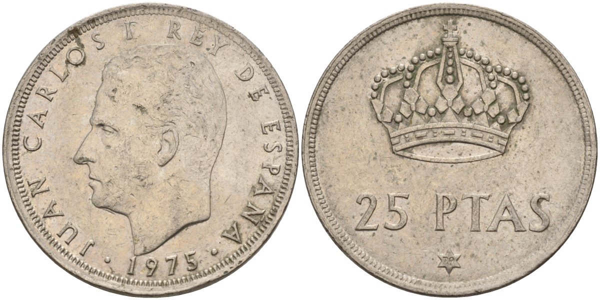 Испания 25 песет 1975 (79) Хуан Карлос I (1975-2014) KM 808 медно-никель 4149-1033
