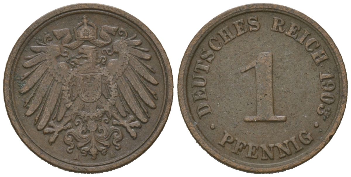 Германия 1 пфенниг 1903 A, Вильгельм II (1888-1918) KM 10, J. 10, Weege 2 медь 4615-218
