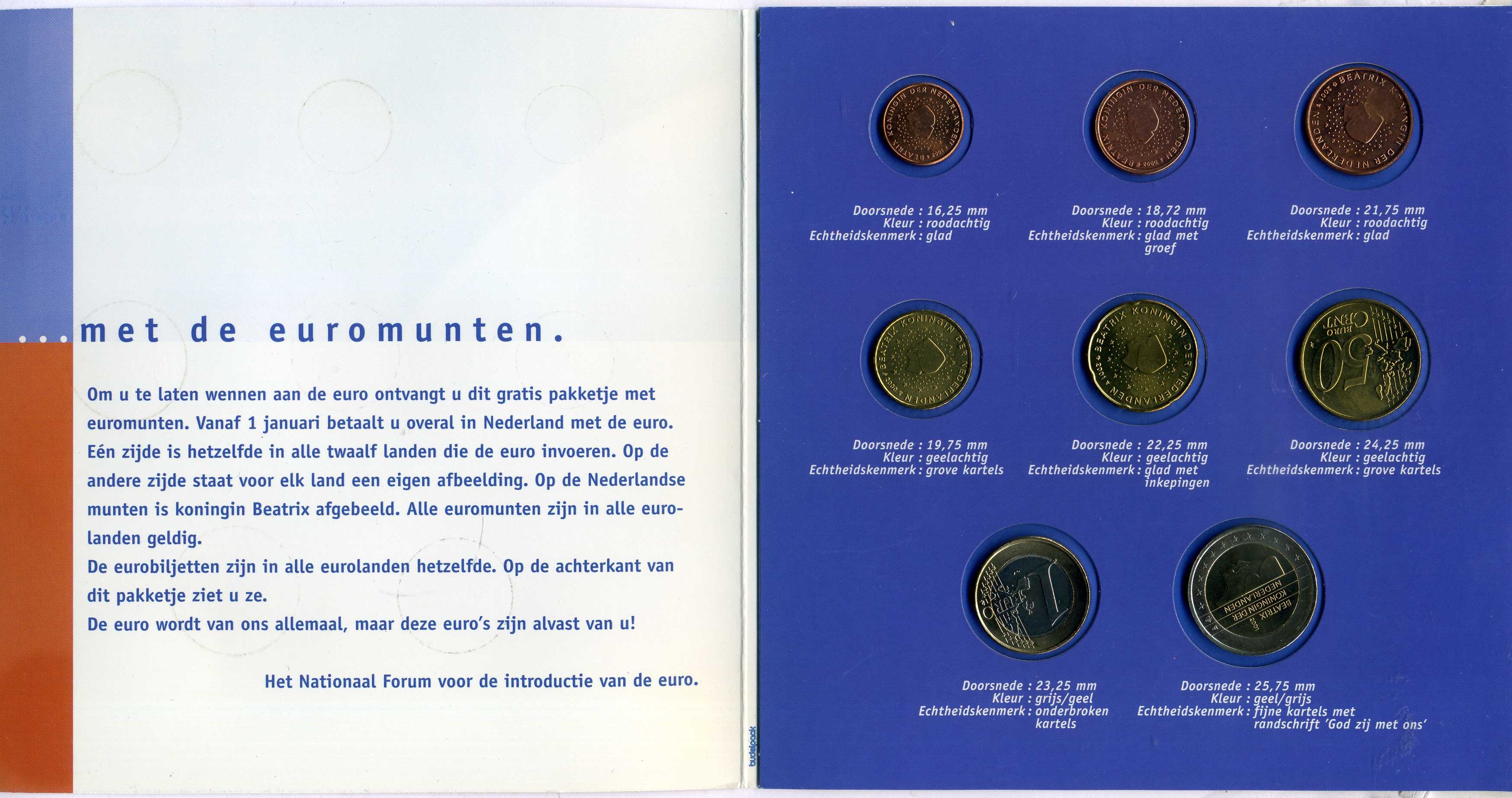 Нидерланды официальный набор из 8 монет 2001 на клею биметалл UNC 5-4-1-12