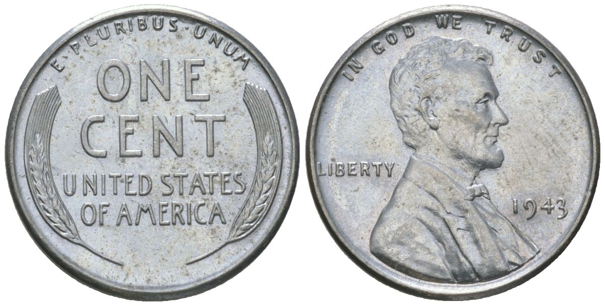 США 1 цент 1943 Авраам Линкольн KM 132 a сталь покрытая цинком aUNC 112-869