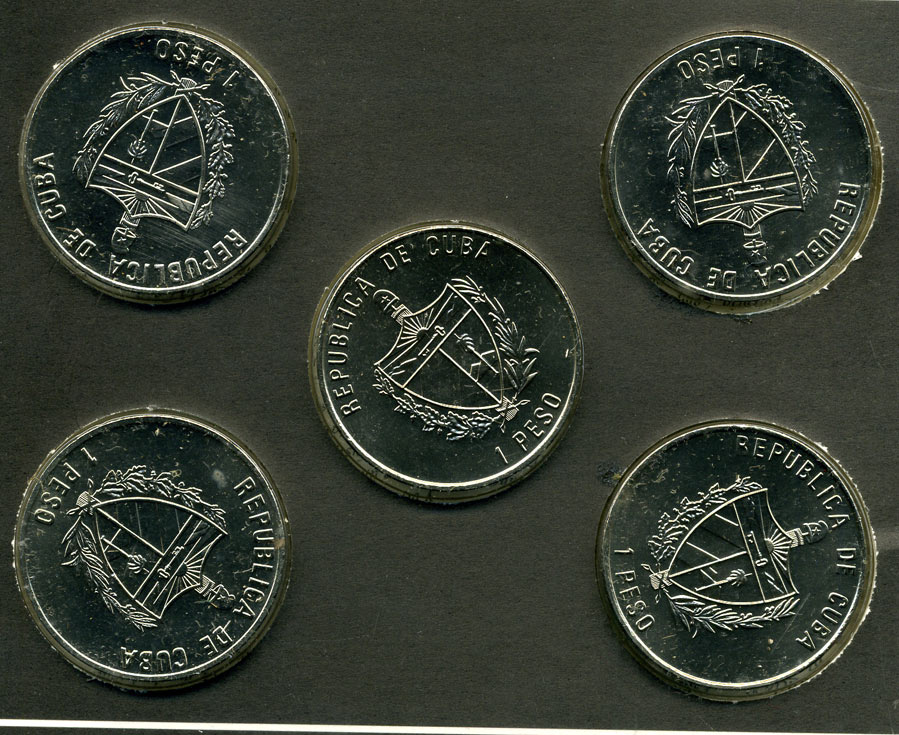 Куба набор из 5 монет по 1 песо 2000 история навигации, в оригинальном буклете медно-никель UNC 7-4-2-40