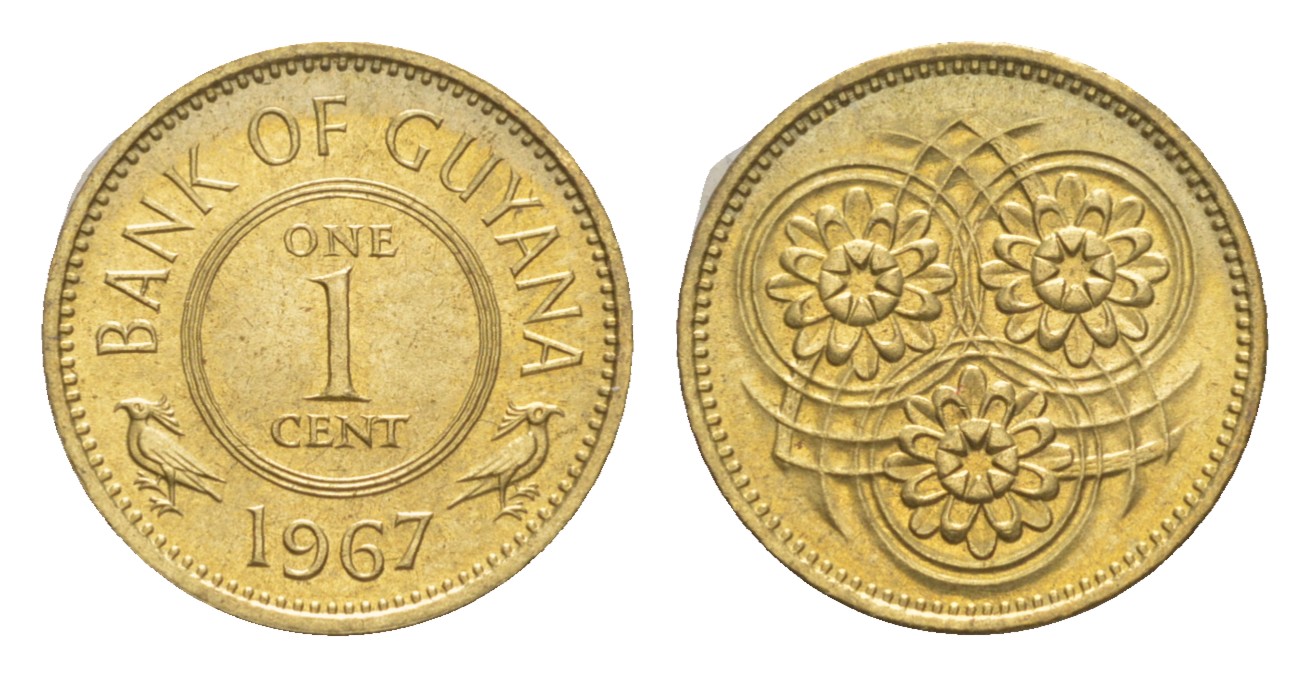 Гайана 1 цент 1967 Республика KM 31 никель латунь UNC 4659-513