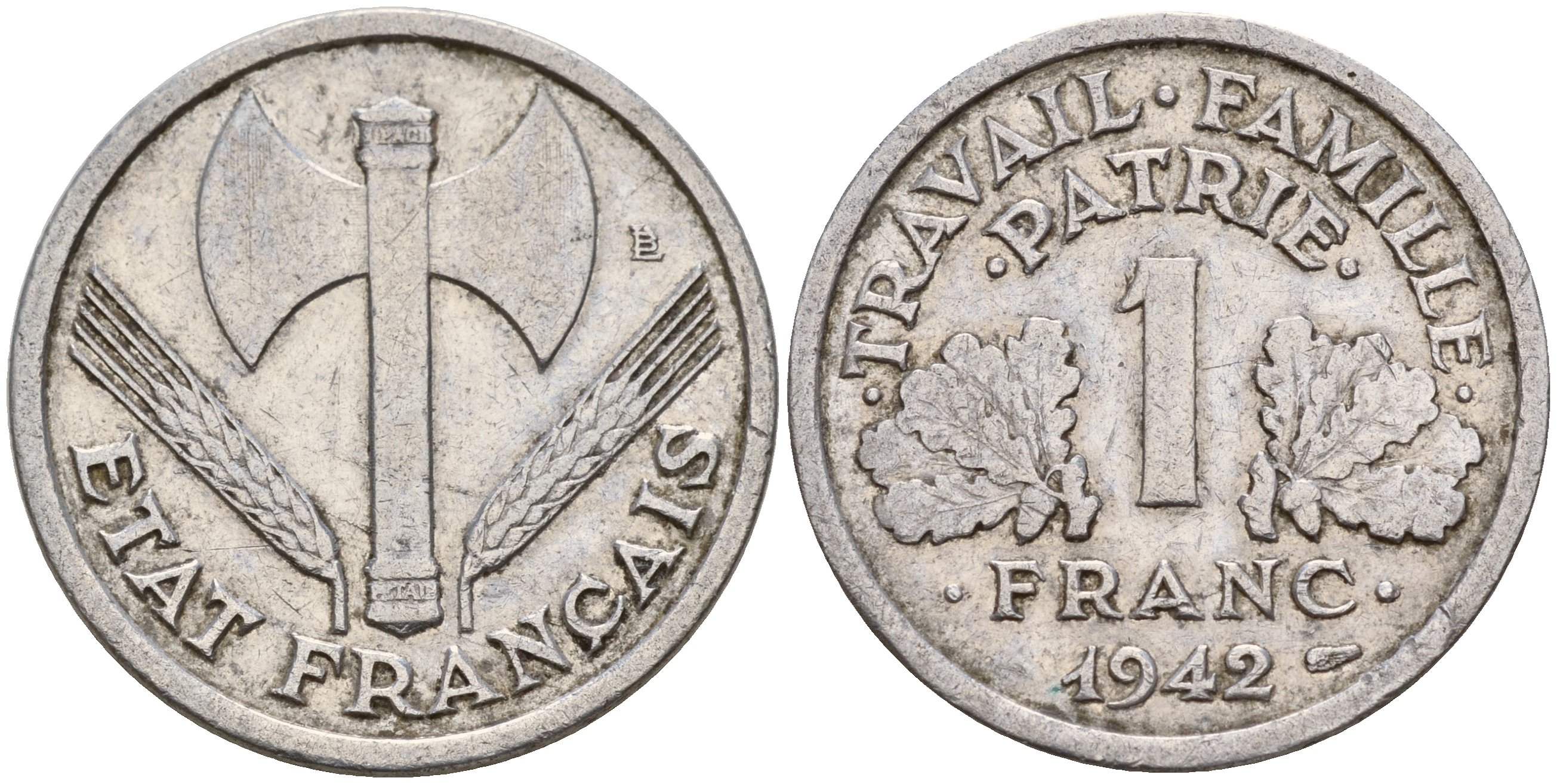 Франция 1 франк 1942 LB, правительство Виши KM 902.1 алюминий    4601-915