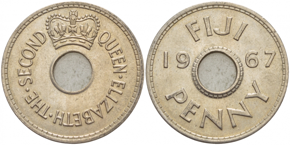 Фиджи 1 пенни 1967 Королева Елизавета II (1952-) KM 21 медно-никель UNC 51-1536