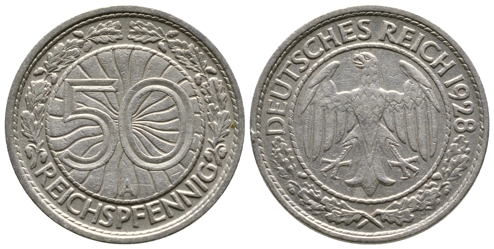 Германия 50 рейхспфеннигов 1928 A KM 49, J. 324 никель 4380-354