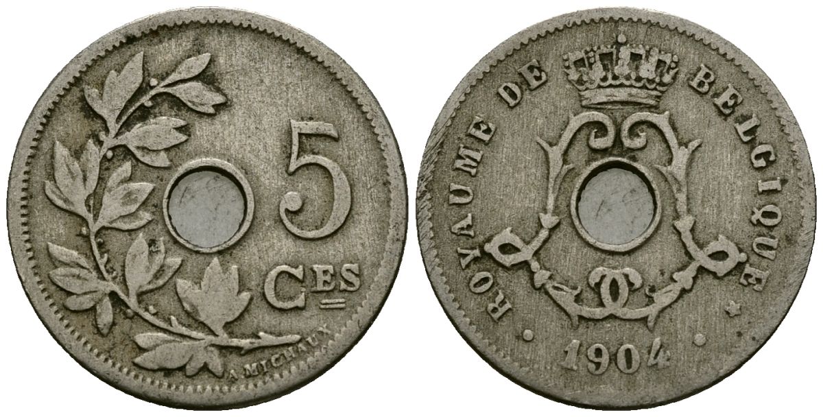 Бельгия 5 сантимов 1904 Belgique KM 54 медно-никель 4173-346
