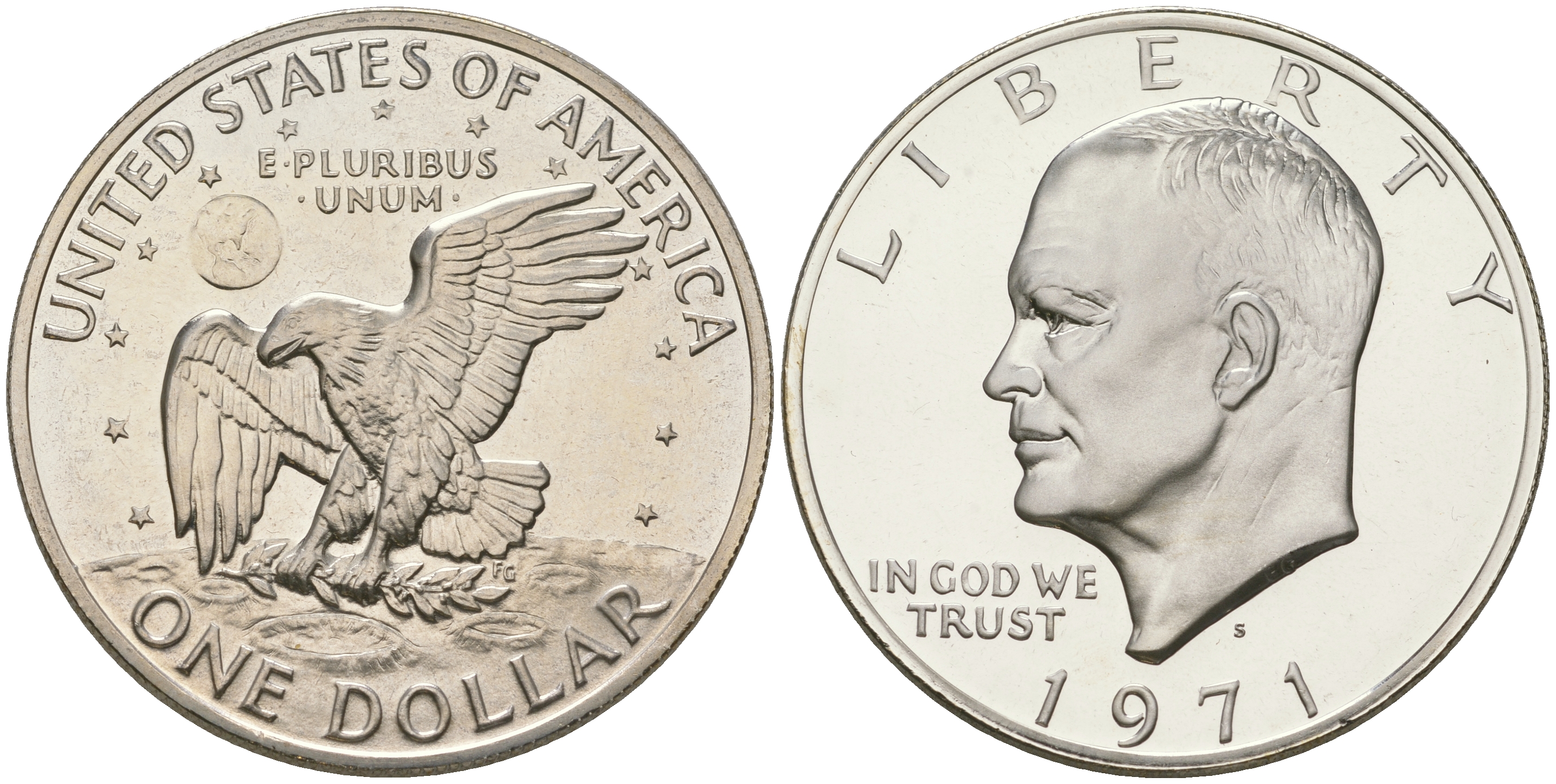 США 1 доллар 1971 S, Президент Эйзенхауэр, лунный орел KM 203a серебро  PROOF 1095-8-12