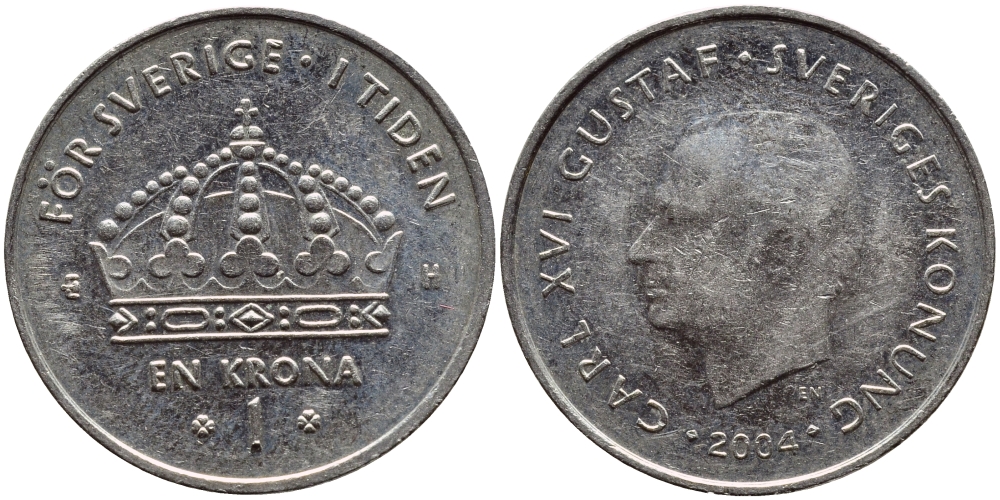 Швеция 1 крона 2004 Карл XVI Густав (1973- ) KM 894 медно-никель 179-952
