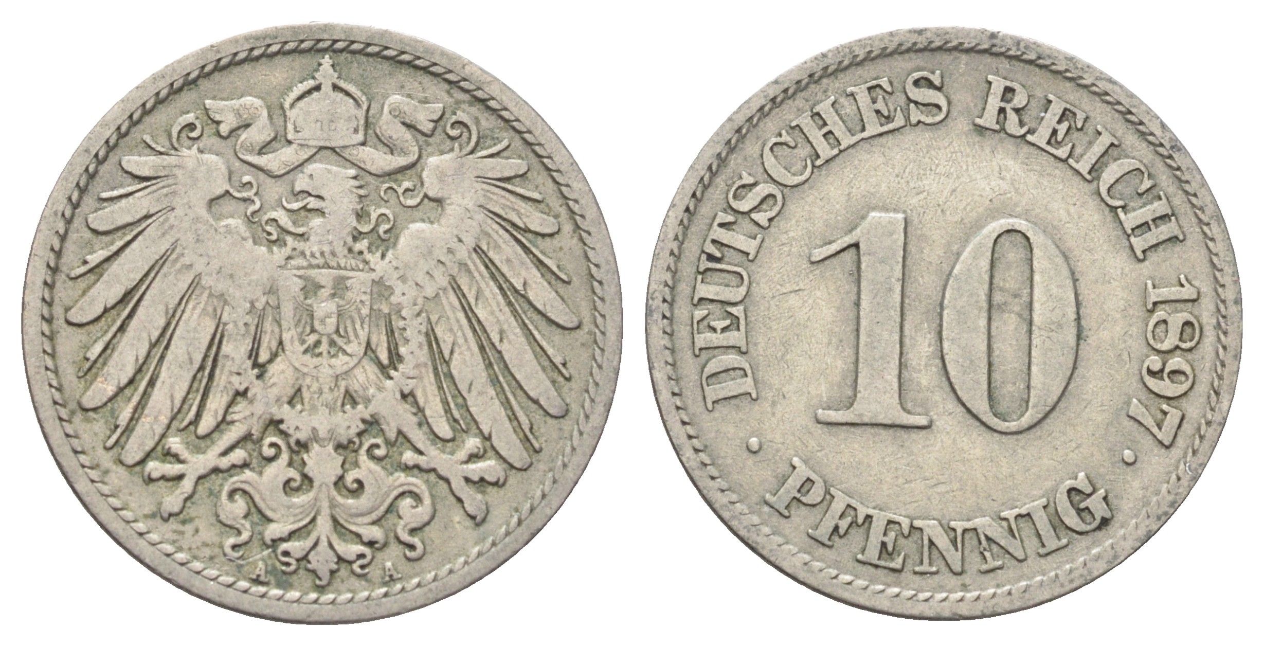 Германия 10 пфеннигов 1897 A KM 12, J. 13 медно-никель 4701-1065