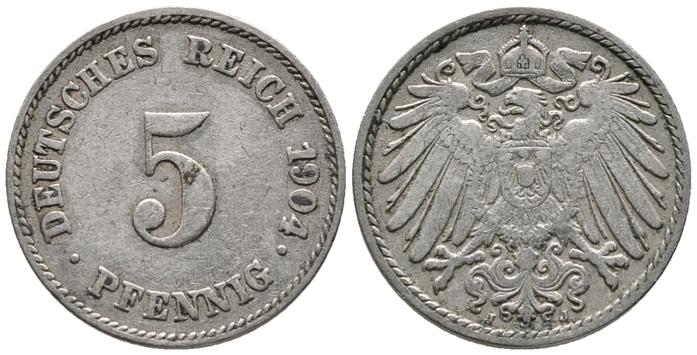 ГЕРМАНИЯ 5 ПФЕННИГОВ 1904 J KM 11, J. 12 медно-никель 39-813